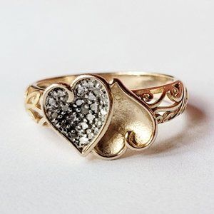 Gorgeous Ladies Sterling Silver 925 Gold Vermeil Diamond Cut Heart Ring